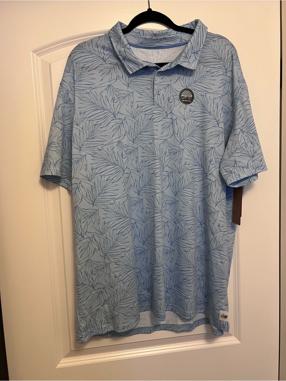 Men's Light Blue Palm-Print Polo Shirt - Performance Knit